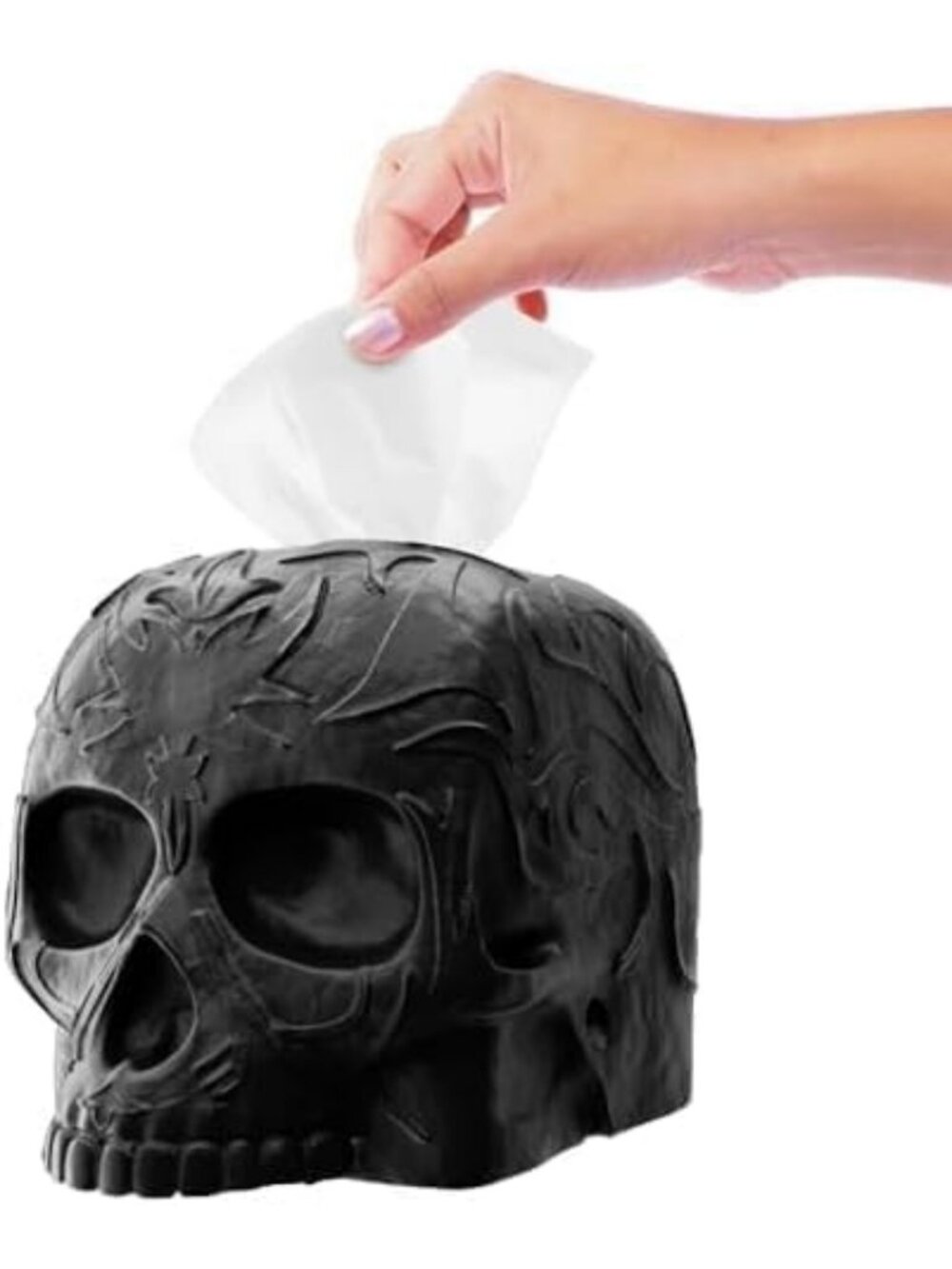 Gothic Skull Tissue Box Cover - Black Square Decor for Home, Office & Halloween